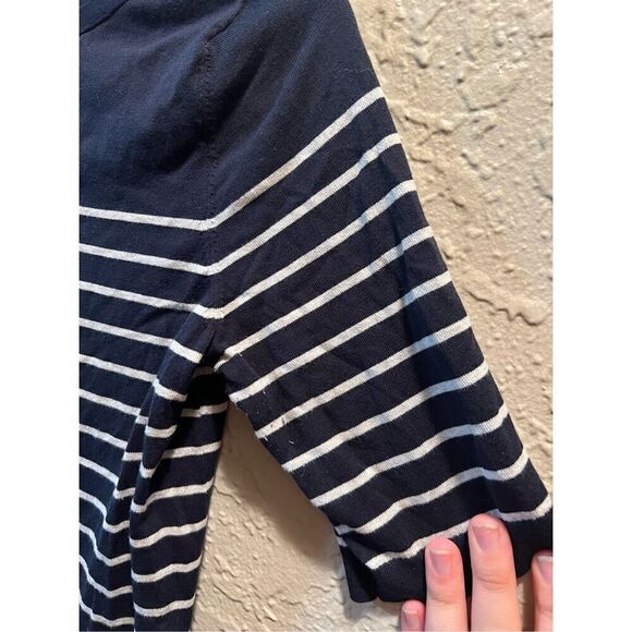 Banana Republic Stretch Cotton Boat Neck Navy & White Striped Woman’s Shirt Size - Picture 6 of 11